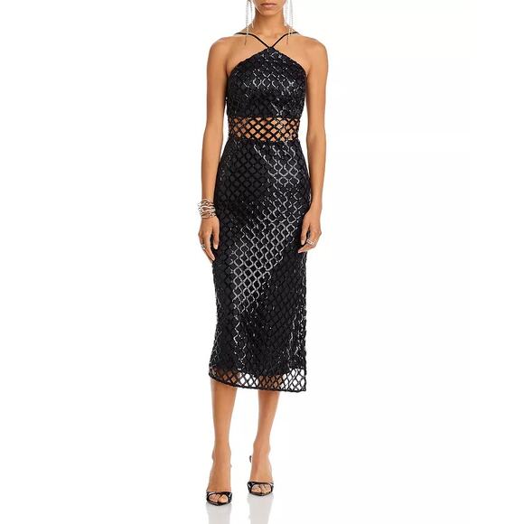 Ramy Brook Elegant Black Mesh Midi Dress - Picture 2 of 6